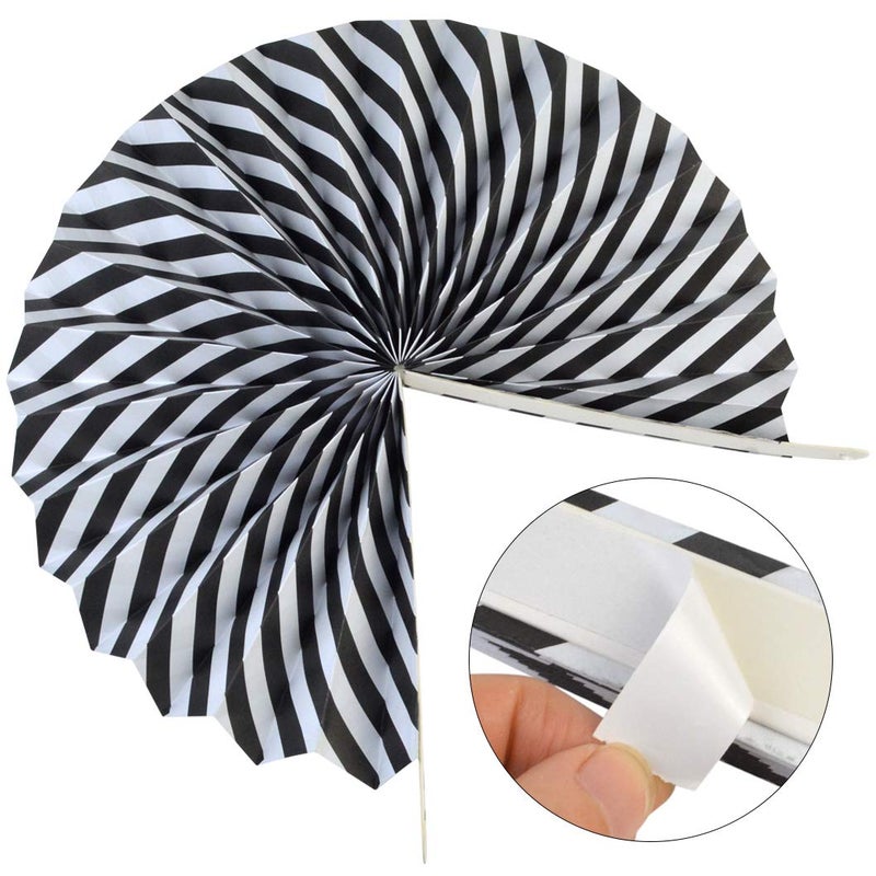 mifengda 18pcs Party Hanging Paper Fans Set Black White Round Paper Fans Decorative Pattern Folding Fan Halloween Hanging Garlands for Halloween Birthday Wedding Graduation Events Accessories - Image 4